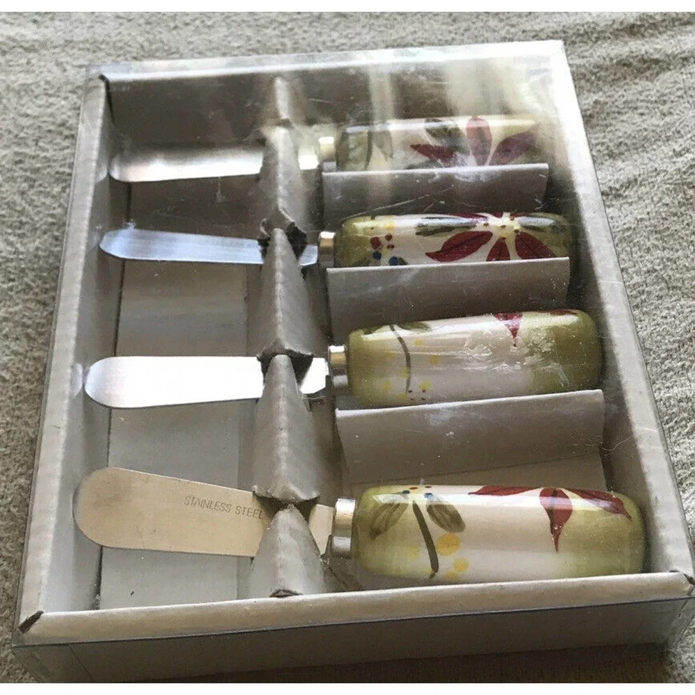 Holiday Corsica Cheese Spreader Set Poinsettia Pattern New In Box